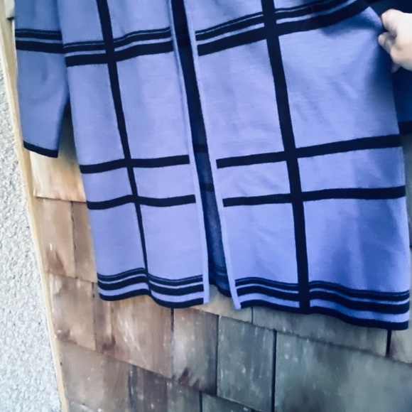 YEST Europe 🇳🇱 Viscose Open-Front Cardigan Black Check on Blue Mid Length M - Picture 8 of 13